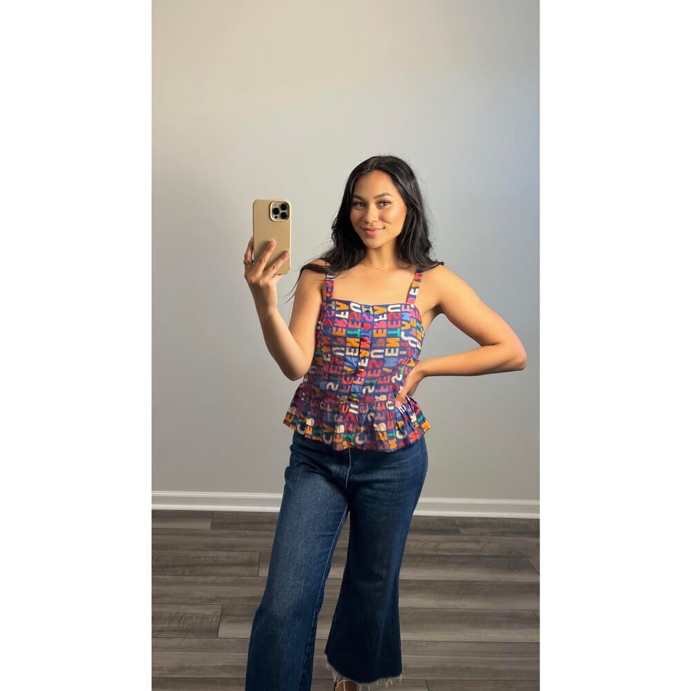 FARM Rio x Antropologie Fantastic Peplum Tank Top Medium Colorful Letter Print